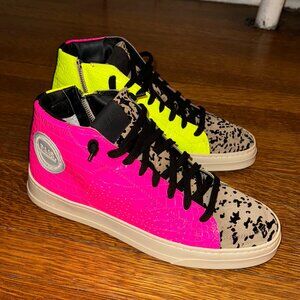 P448 Two-Toned Sneakers, Size 40 (US 9), Yellow + Pink